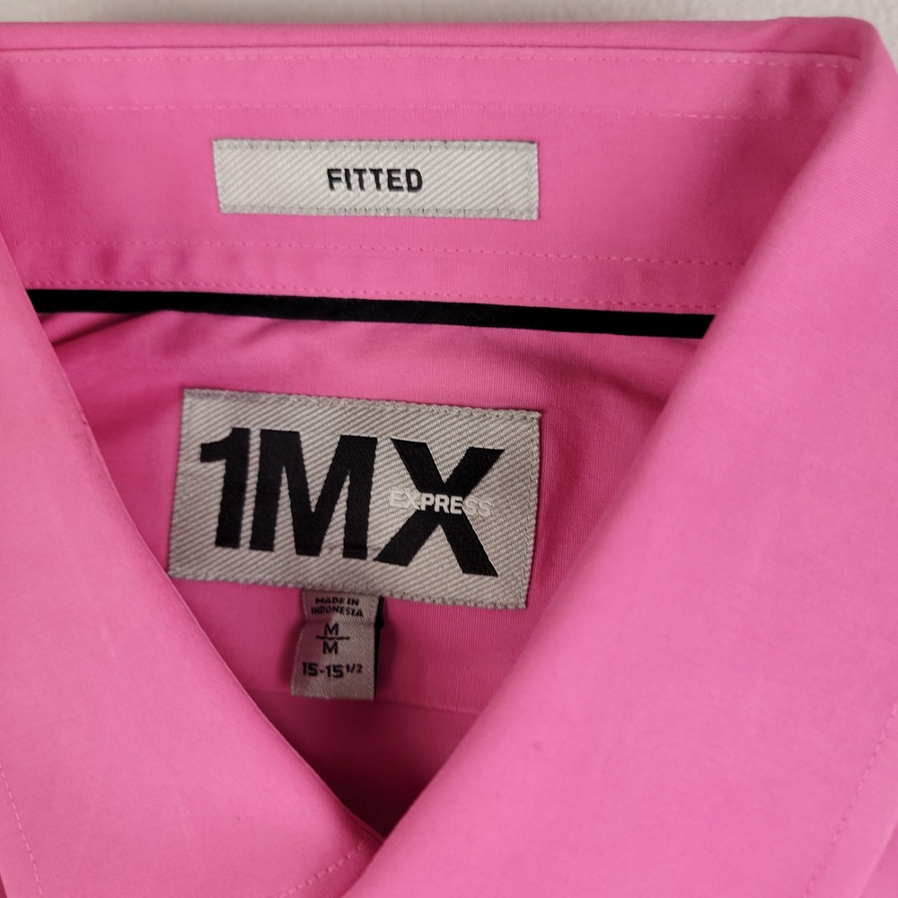 Express 1MX Fitted Mens Pink Long Sleeve Button Down Dress Shirt 15-15.5 M 1335
